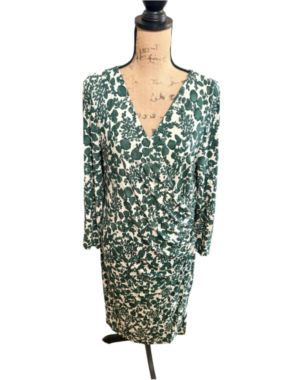 Tory Burch Wrap Dress Size XL Green White Floral Midi